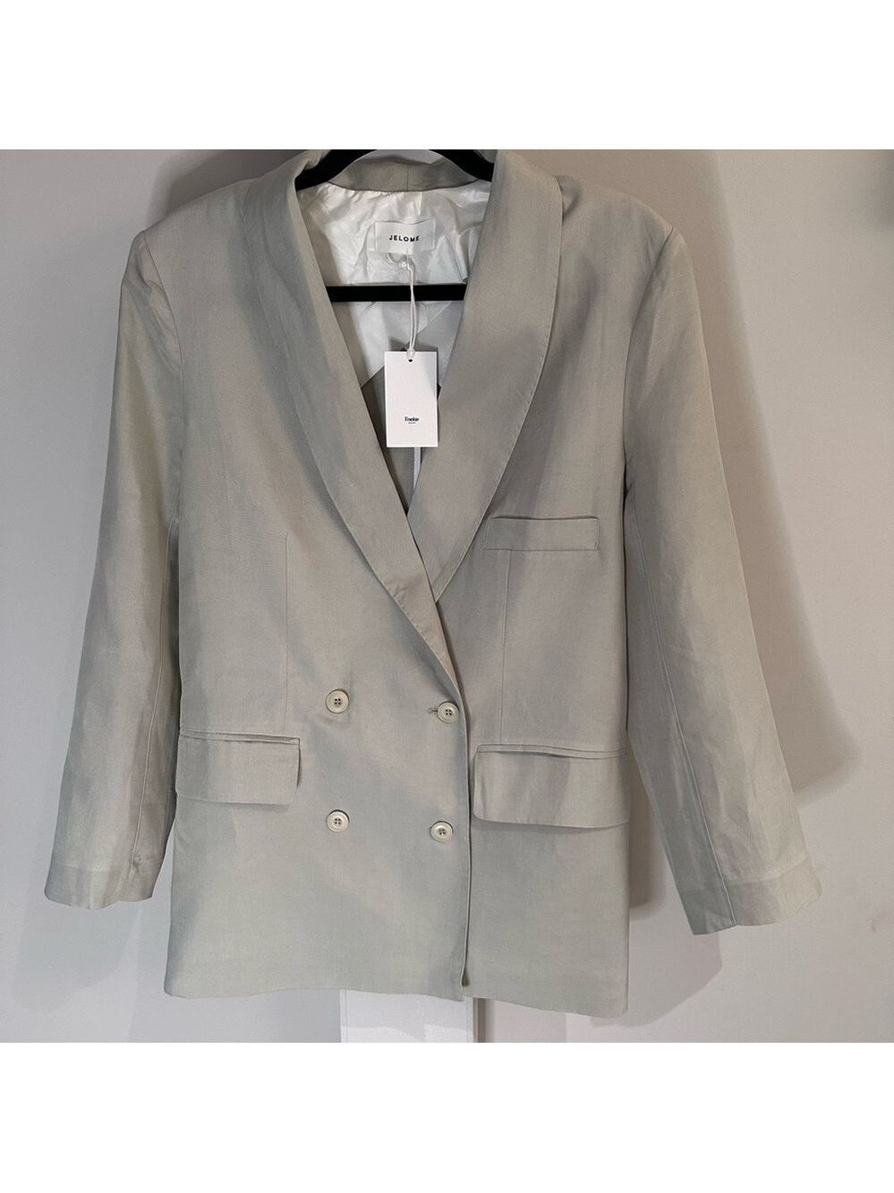 JELOME LA VIE Pistachio Green  Linen Double Breasted Oversized Blazer  Small
